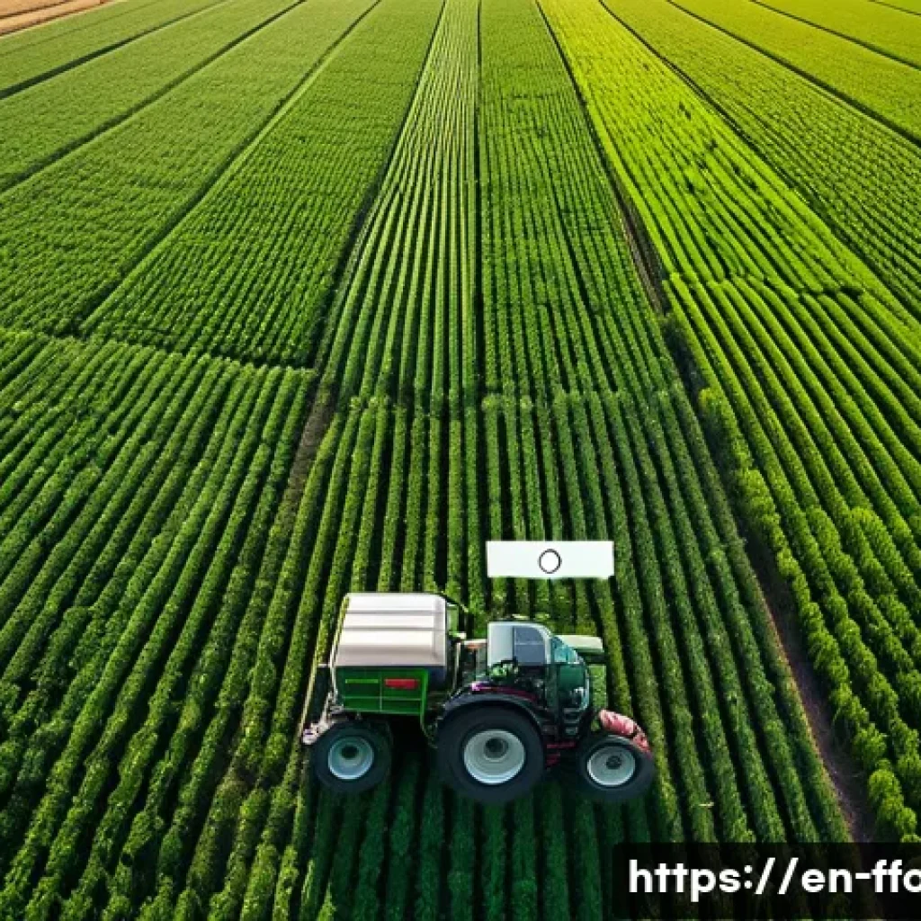 농업과 식량 안보의 미래 - A modern precision agriculture farm scene during golden hour, featuring a sleek GPS-guided tractor n...