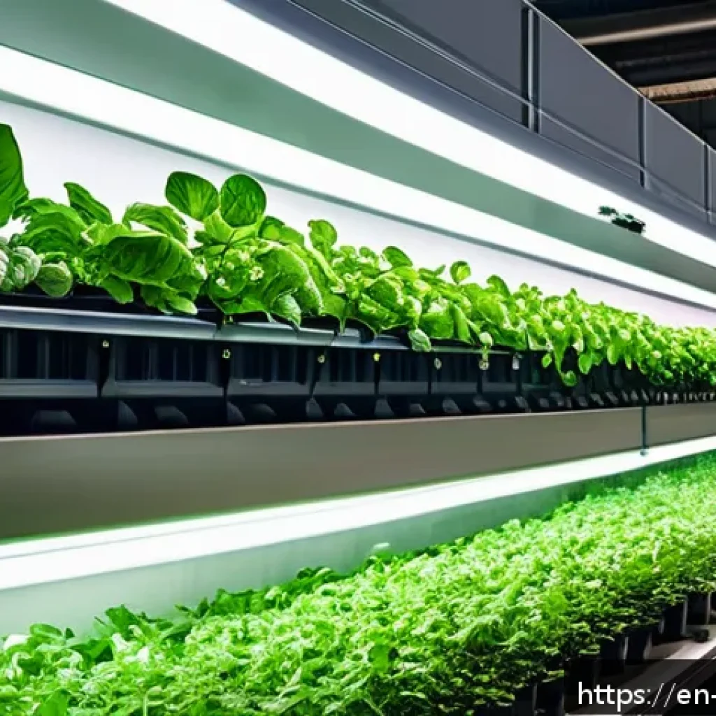 수경재배와 전통 농업의 차이 - A modern urban hydroponic farm inside a repurposed warehouse, featuring tall vertical racks filled w...