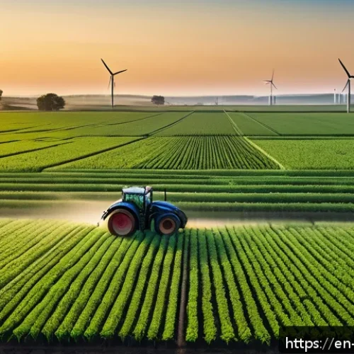 인구 증가와 식량 부족 문제 - A high-tech precision farming scene at sunrise showing a modern tractor equipped with GPS and sensor...